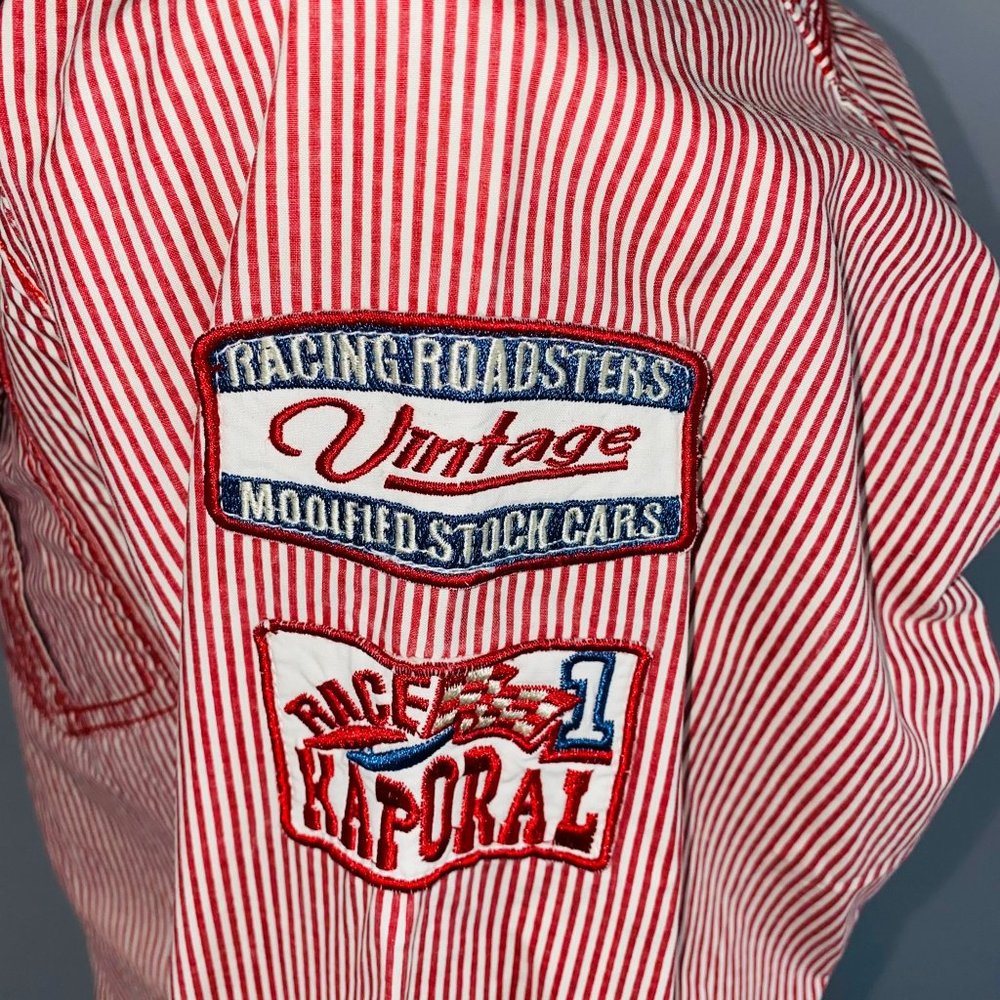 Strike Button Down Dragster Casual Dress Shirt Red Embroidery Patches - Picture 5 of 9